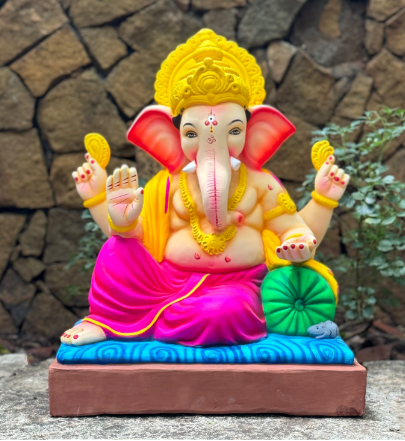 Dhaani Foods 18 Inch Peshwai Ganpati Idol (No. 8 DPSY) | Shadu Mati Eco-Friendly Ganesha | Royal Style Murti