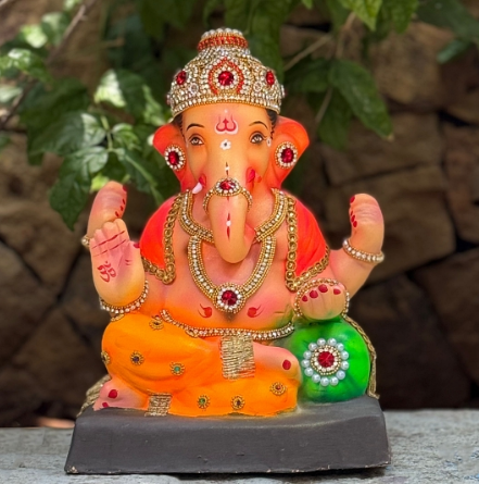 12" Shivrekar DO Paper Mache Ganpati Idol | Eco-Friendly Ganesh Murti