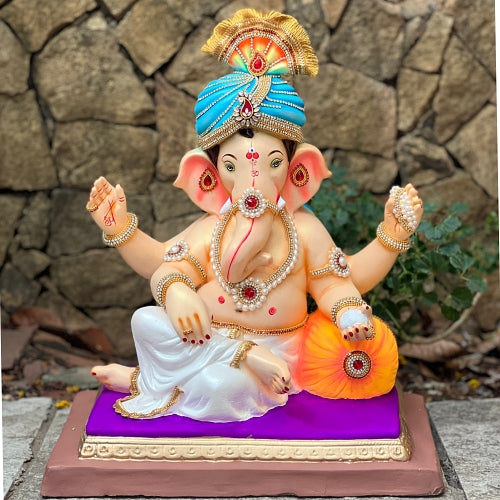 19'' Shivrekar Feta White Paper Mache Idol