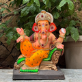 13" Sofa Ganesh DO Paper Mache Ganpati Idol | Eco-Friendly Murti