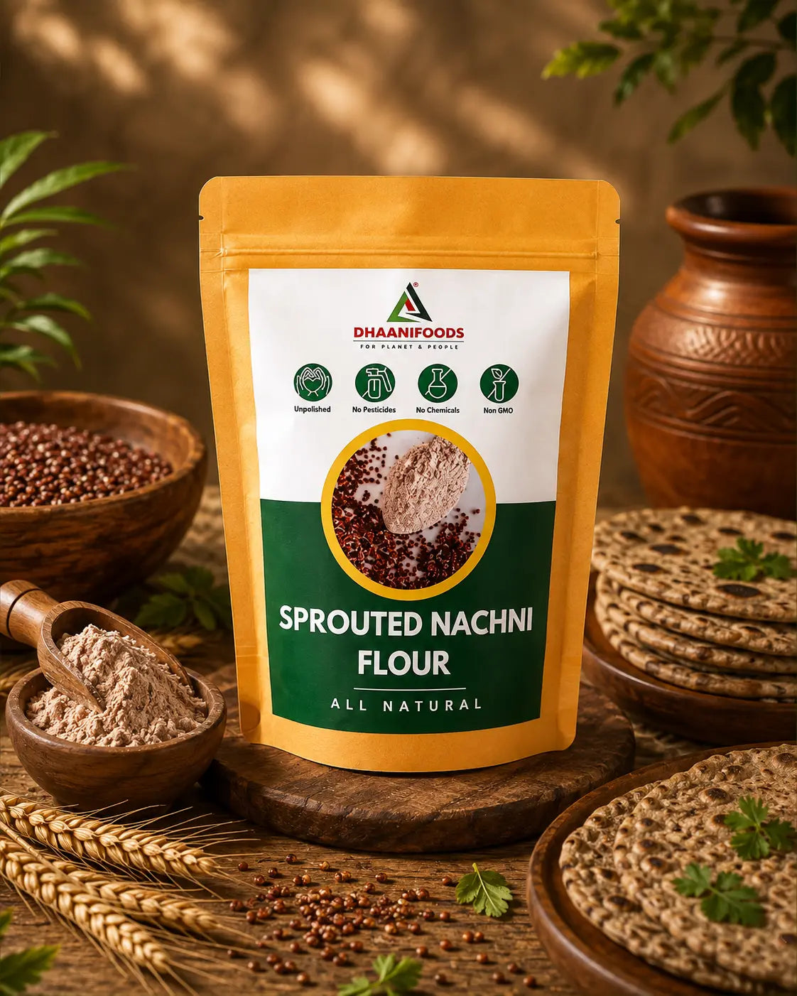 Sprouted Nachni Flour | Ragi Atta High Calcium Millet Flour | Dhaani Foods