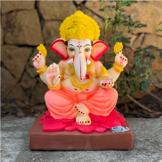 Dhaani Foods 12 Inch Kamal Ganpati Idol (No. DLO) | Shadu Mati Eco-Friendly Ganesha | Lotus Design |