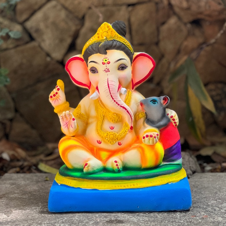 Dhaani Foods 11 Inch Undir Baal Ganesh Idol (No. 16 cm Base) | Shadu Mati Eco-Friendly Ganesha |