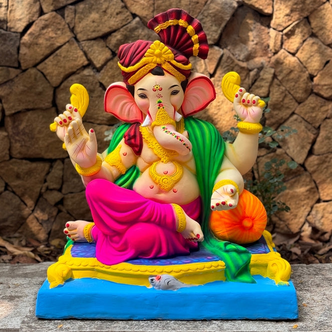 23" Load Peshwai Feta No. 4 CM Shadu Maati Ganpati Idol | Premium Clay Ganesha